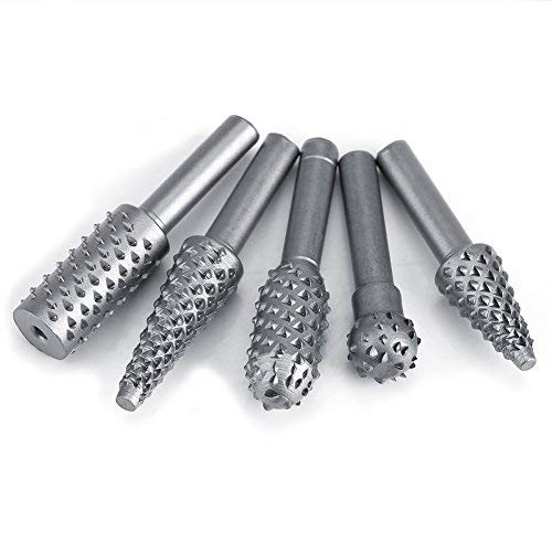 Yosoo Rotary Burr Set, 5Pcs Rotary Burr Hard Alloy Point Burrs Die Grinder Rotary Burr Rasp File Set 6.3mm Shank Drill Bits Wood Carving - LeoForward Australia