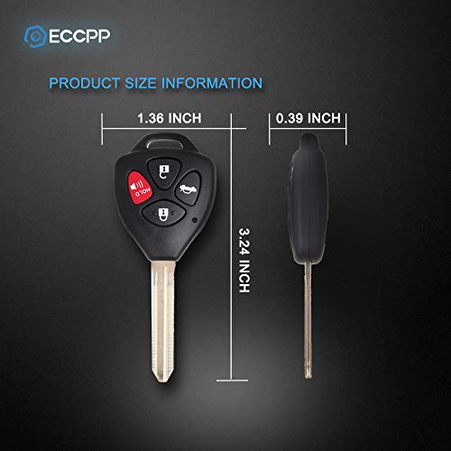  [AUSTRALIA] - ECCPP Replacement Uncut Keyless Entry Remote Key Fob fits for 08-2012 Toyota Scion xB/ 06-2010 Toyota RAV4 HYQ12BBY (2X)