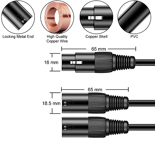  [AUSTRALIA] - J&D XLR Splitter Cable, 3 Pin PVC Shelled 2 XLR Male to XLR Female Y Splitter Balanced Microphone Cable Adapter for Record Mixer AMP Limiter Speaker, 1.6 Feet