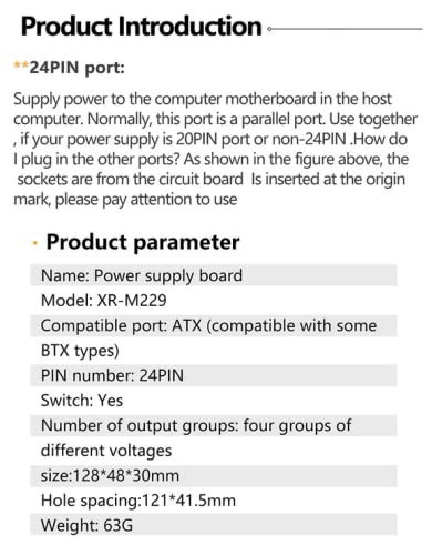  [AUSTRALIA] - Songhe XH-M229 24 Pins Benchtop Power Board Computer ATX Power Supply Breakout Adapter Module Desktop Computer Chassis Power Supply ATX Transfer to Adapte Board 3.3V 5V 12V 1pcs