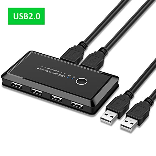  [AUSTRALIA] - Xqjtech USB2.0 2 in 4 Out USB 2.0 Sharing Switch Box KVM Switch Box Switcher 2 Port PCs Sharing 4 Devices for Keyboard Mouse Printer Monitor with 2 USB 2.0 Cable