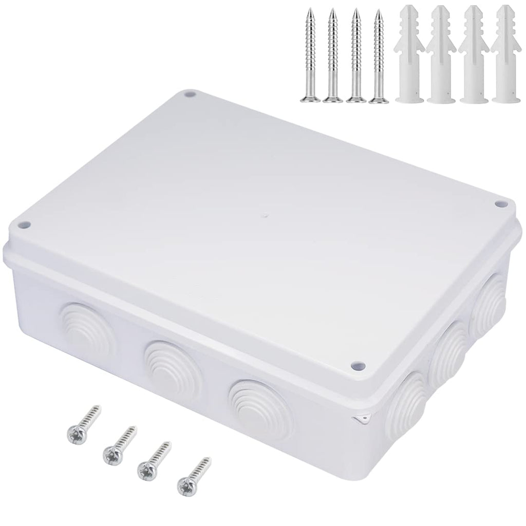  [AUSTRALIA] - Zulkit Junction Box ABS Plastic Dustproof Waterproof IP65 Universal Electrical Boxes Project Enclosure White 10 x 7.9 x 3.1 inch (255 x 200 x 80mm) 10" x 7.9" x 3.1" With Holes