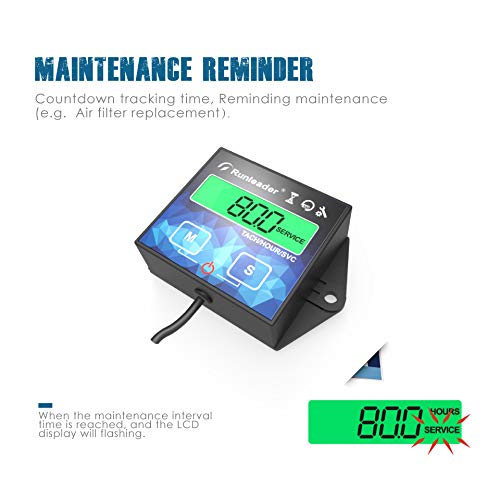  [AUSTRALIA] - Runleader Backlight Hour Meter Tachometer, Maintenance Reminder, Battery Replaceable, User Shutdown,Use for Lawn Mower Tractor Generator Marine Outboard ATV Motor Snowmobile and Gas Powered Equipment