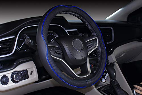  [AUSTRALIA] - Mayco Bell Microfiber Leather Car Medium Steering wheel Cover (14.5''-15'',Black Dark Blue) 14.5- 15''(fit for mostly cars) Black Dark Blue