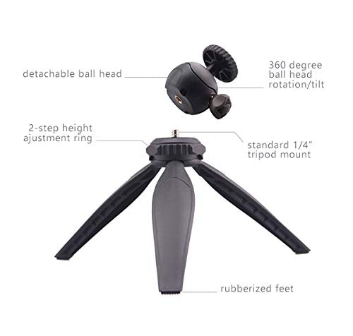  [AUSTRALIA] - ATMO Q8 Mini Waterproof Tripod with Detachable Ball Head, Black - Use for Mirrorless, Compact Cameras, Action Cam Vlog, Selfie, Travel, Tabletop Tripod - Lightweight, Portable