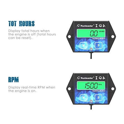  [AUSTRALIA] - Runleader Backlight Hour Meter Tachometer, Maintenance Reminder, Battery Replaceable, User Shutdown,Use for Lawn Mower Tractor Generator Marine Outboard ATV Motor Snowmobile and Gas Powered Equipment