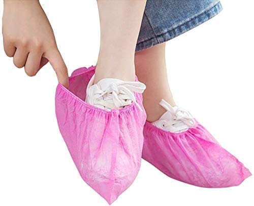  [AUSTRALIA] - Disposable Shoe Covers 100PCS Non-Slip Durable Indoor Boot Overshoes Protector Thicked Non-Woven Shoe Covers for Carpet Floor Protection Construction Offices One Size Fits All (Pink) Pink