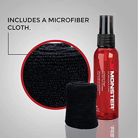  [AUSTRALIA] - Monster 2 oz. Spray Screen Cleaner Kit with Microfiber Cloth for Electronic Devices – Ideal for LED, LCD, OLED, Smart TV, Computer Monitors, Laptops, iPad, and iPhone Screens 2 oz.