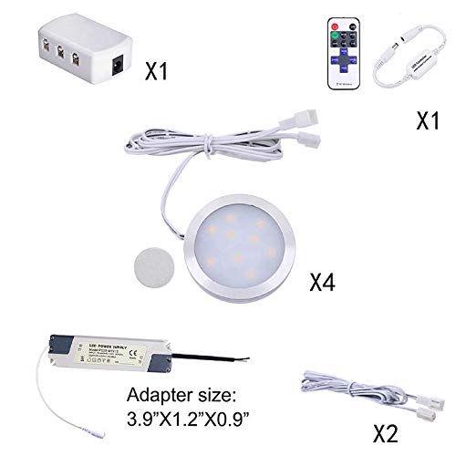 AIBOO Linkable LED Under Cabinet Lights Hardwired 12V Slim Aluminum Dimmable Puck Lights with Remote Control for Cupboard Lighting (4 Lights, Daylight White, NO Wall Plug) - LeoForward Australia