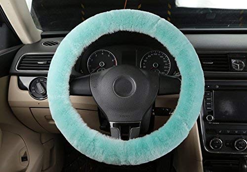  [AUSTRALIA] - Dotesy Pure Wool Auto Steering Wheel Cover Genuine Sheepskin Great Grip Anti-Slip Car Steering Wheel Cushion Protector Universal 15 inch for Car,Truck,SUV,etc. (Mint Green) mint green
