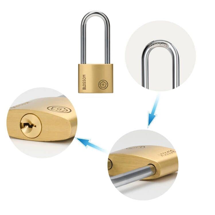  [AUSTRALIA] - Padlock with Key, BLOSSOM Solid Brass Keyed Padlock, Long Shackle for Sheds, Storage Unit, School Gym Locker, Fence, Toolbox, Hasp Storage 2 Pack Gold