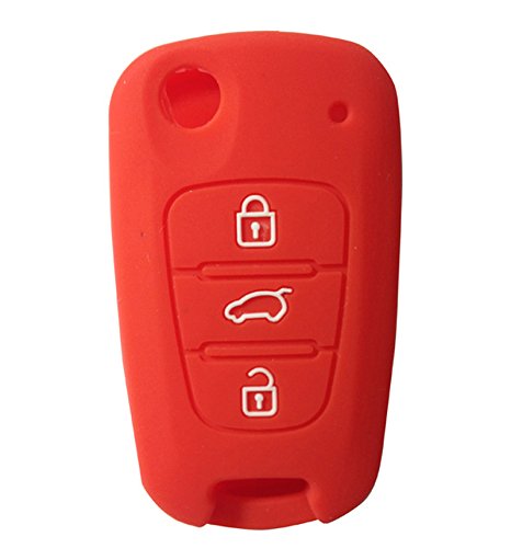  [AUSTRALIA] - KEMANI Lots 2pcs Silicone Cover Skin Jacket Holder Chain Bag Key Fob Case For Flip Kia Sportage Optima Soul 3 Button Smart Remote Key(Black +Red)