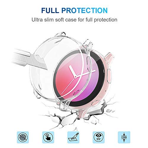 [2Pack] Tensea Compatible with Samsung Galaxy Watch Active 2 Screen Protector Case 40mm, Bumper Full Around Cover for Samsung Galaxy Watch Active2 40 (Clear, 40mm) Clear - LeoForward Australia