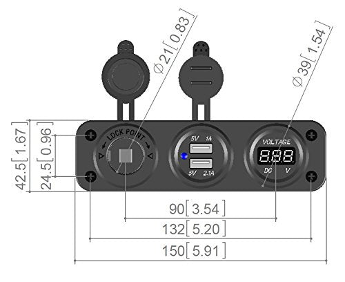  [AUSTRALIA] - Pactrade Marine PJH-RS-0377_A Car Digital Voltmeter Dual USB 2 Port Power Socket Three Hole Panel, Black