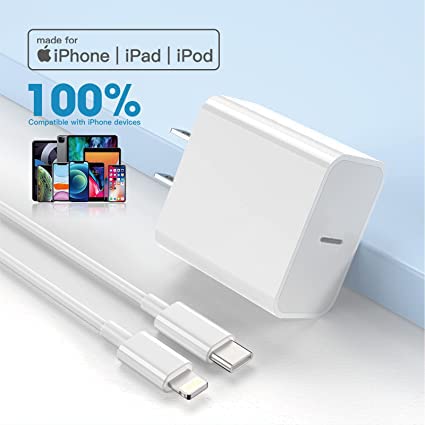  [AUSTRALIA] - [Apple MFI Certified] iPhone Charger Apple Block USB C Fast Wall Plug with 6ft USB C to Lightning Cable for iPhone13/14/14 plus/12/pro/pro max/11/Air pods pro/iPad air 3/min4 (White, 1 Pack) White