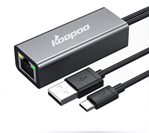  [AUSTRALIA] - Ethernet Adapter for TV Stick, Fire Stick Ethernet Adapter 4K, KOOPAO Micro USB to RJ45 Ethernet Adapter with USB Power Supply Cable for Streaming Sticks Including Chromecast, Google Home Mini