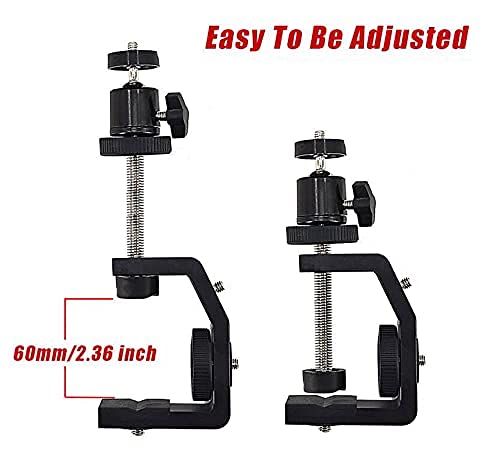  [AUSTRALIA] - Projector Bed Mount Mini Camera Clamp Mount Extendable Desk Camera Mount Ball Head Projector Mount Clamp 360 Degree Rotating 1/4 Screw Compatible with Canon Nikon Camera Photograph Video Projector Max Clamp: 59 mm Black