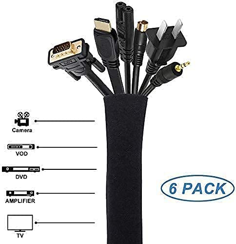  [AUSTRALIA] - JOTO [6 Pack] 19-20 Inch Black Cable Management Sleeve with Zipper Bundle with [2 Pack] 130" Cuttable Cable Management Sleeve
