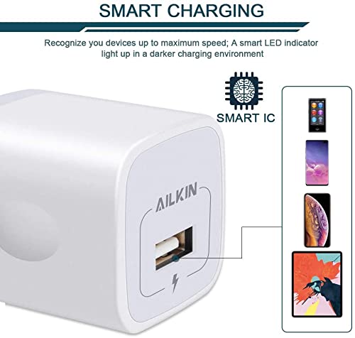  [AUSTRALIA] - USB Charger, iPhone Wall Charger Block, AILKIN 3Pack Single Port iPhone Fast Charging Power Adapter Plug Cube Compatible with iPhone 14 13 12 Pro Mini Max 11 XR, Samsung Galaxy S23 S22 S21 A52, Google White