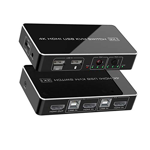  [AUSTRALIA] - KVM Switch HDMI 2 Port Box, UHD 4K (3840x2160) & 1080P 3 Switching Modes Supported,3 USB 2.0 Hub for Mouse Keyboard Printer PCs with 1 Switch Cable and 2 USB Cables