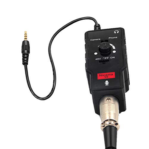  [AUSTRALIA] - XLR Female to 3.5mm TRS and TRRS Adapter with Phantom Power for Shotgun or Condenser Microphones, Nicama V2 Mic Preamp for iPhone,iPad Smartphone Tablets and DSLR Camera