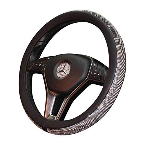  [AUSTRALIA] - BLVD-LPF OBEY YOUR LUXURY Steering Wheel Cover | Universal Crystal Bling Ring for Auto Start Engine Ignition Button Key | Made of Pu Leather Black Color BLACK LEATHER CLEAR CRYSTALS