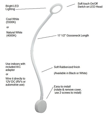  [AUSTRALIA] - Gooseneck 12 Volt Map Light Chart Light - Cool White (5,500K) LED Lamp for Home, Car, Truck, Boat, RV and Aircraft Applications