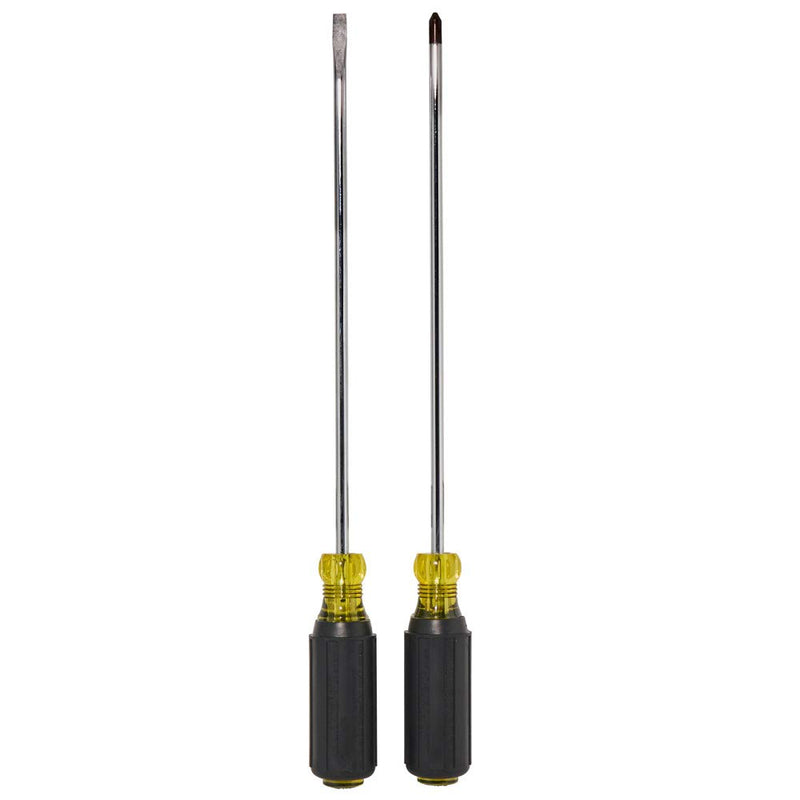  [AUSTRALIA] - Klein Tools 85072 Long Blade Slotted and Phillips Screwdriver Set with Heat Treated Shafts and Cushioned Grips, 2-Piece