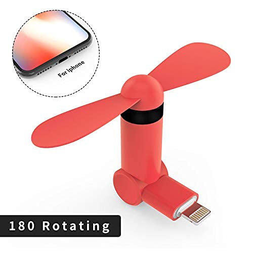 Genuie Fan for iPhone(2 packs) , Mini Fan with 180 Rotating, Strong Wind, Lightweight Compatible for iPhone, iPad, iPod and Any Lighting Devices. Upgraded Version (Black and Rose Red) - LeoForward Australia