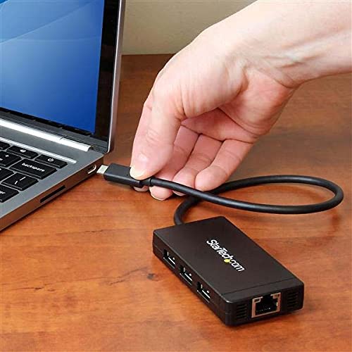  [AUSTRALIA] - StarTech.com 3 Port USB C Hub with Ethernet - USB-C to 3X USB-A w/Power Adapter & Gigabit Ethernet - Thunderbolt 3 Compatible - USB C Network Adapter (HB30C3A1GE) Standard (Black) Ethernet w/ 3x USB-A