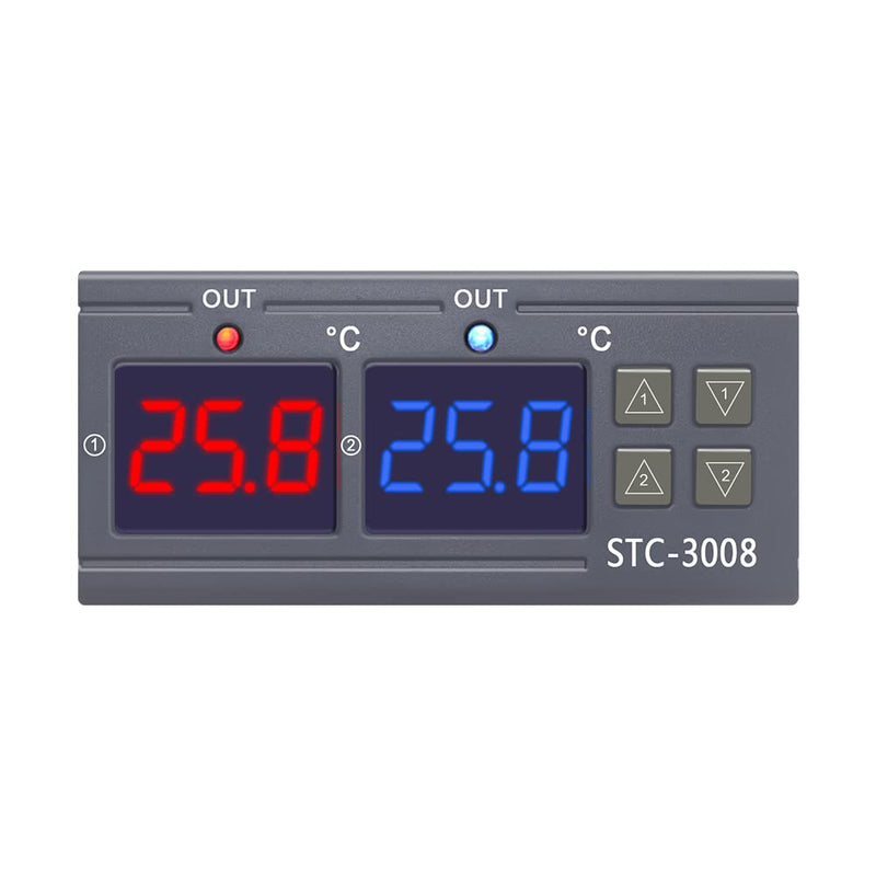  [AUSTRALIA] - KETOTEK Digital Temperature Controller with 2 Sensors 230V 220V, STC 3008 Thermostat Temperature Switch Heating Cooling Temperature Controlled Controller Relay AC 220V Relay Output