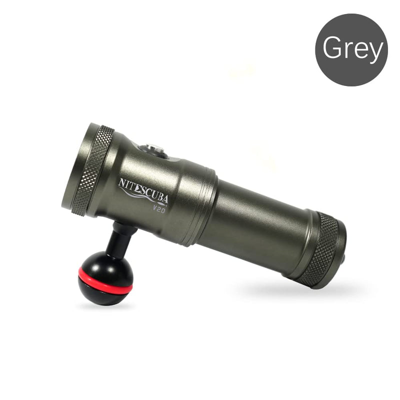  [AUSTRALIA] - Dive Video Light 2000 Lumen Dive Photography Camera Light for gopro Dive LED Flashlight lamp, 100M/330FT Underwater Flood Light with White Beam red Beam Battery Rechargeable Torch NiteScuba V20 black