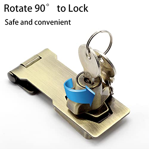  [AUSTRALIA] - 2 Packs Keyed Hasp Locks Twist Knob Keyed Locking Hasp for Small Doors, Cabinets and More,Stainless Steel Steel, Hasp Lock Catch Latch Safety Lock Door Lock with Keys (3inch, Bronze) 3inch