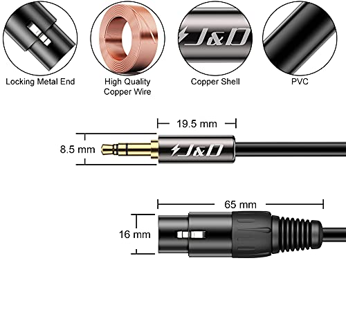  [AUSTRALIA] - J&D XLR to 3.5mm Microphone Cable, PVC Shelled XLR Female to 3.5mm 1/8 inch TRS Male Balanced Cable XLR to TRS 1/8 inch Adapter for DSLR Camera Smartphone Laptop, Computer Recording Device, 9 Feet