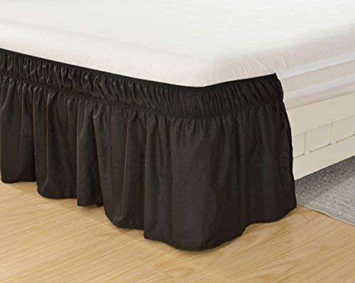  [AUSTRALIA] - MEILA Bed Skirt, Easy to Install Wrap Around Dust Ruffled Black Skirts for Queen and King Size Beds 16 Inch Drop Queen/King