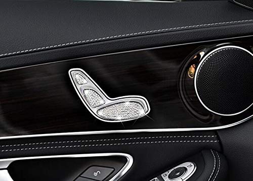 YUWATON Bling Car Interior Trim Decal Seat Button Cover for Mercedes-Benz C Class GLC 2015-2018 Car Styling 6pcs/Set(Silver) silver - LeoForward Australia