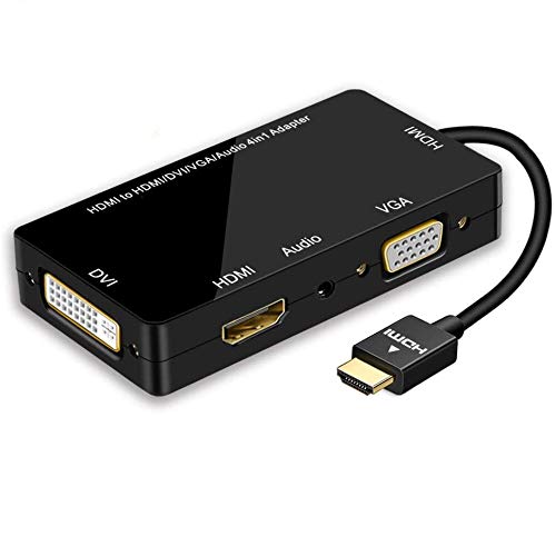 [AUSTRALIA] - HDMI Adapter, 1080P HDMI to HDMI VGA DVI Audio Multiport 4 in 1 Synchronous Display Video Converter Adapter Male to Female Gold-Plated Jack for Laptop Computer, Monitor, Projector Black