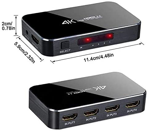  [AUSTRALIA] - HDMI Switch 4X1, 4K Ultra HD HDMI Switcher Support HDMI 2.0 HDCP 2.2, 3D, 1080P, 4Kx2k@60Hz (IR Remote Control)