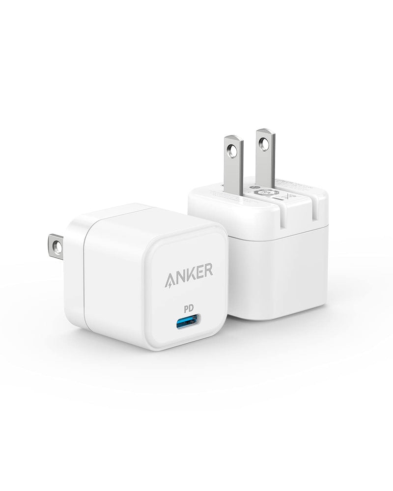  [AUSTRALIA] - USB C Charger, Anker 2-Pack Fast Charger with Foldable Plug, PowerPort III 20W Cube Charger for iPhone 14/14 Plus/14 Pro/14 Pro Max/13, Galaxy, Pixel 4/3, iPad/iPad Mini, and More(Cable not Included) 2pack White