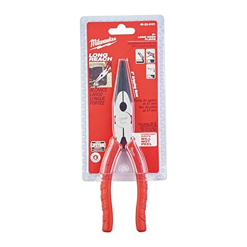  [AUSTRALIA] - Milwaukee 48-22-6101 8-Inch Long Nose Pliers with Reaming Head and Onboard Fish Tape Pulling