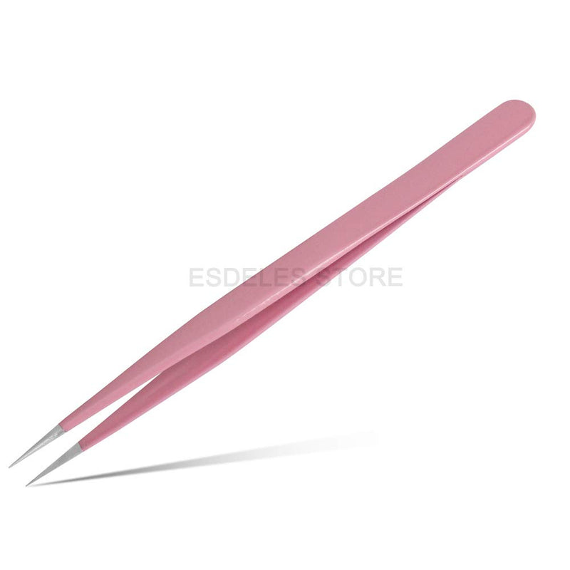 Pink Color Precision Eyebrow Eyelash Plant Tweezers Hair Remover Nail Beauty Makeup Tool Stainless Steel Pointed Tip (CS-12) CS-12 - LeoForward Australia