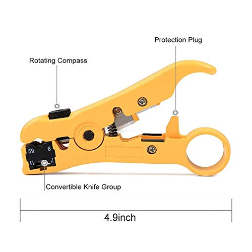  [AUSTRALIA] - TLS.eagle F Plug Compressor Connector and Adjustable Coaxial Cable Stripper Crimp Tool for RG6/RG59/RG11/RG7 20Packs Yellow