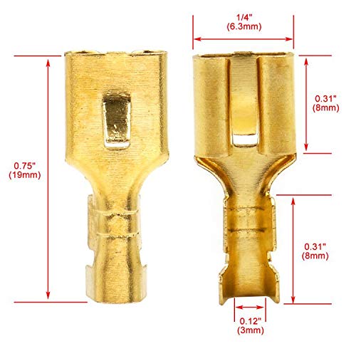  [AUSTRALIA] - Baomain Female Spade Quick Splice Crimp Terminals 6.3mm Crimp Connector Non Insulated 100 Pcs