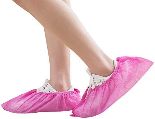 [AUSTRALIA] - Disposable Shoe Covers 100PCS Non-Slip Durable Indoor Boot Overshoes Protector Thicked Non-Woven Shoe Covers for Carpet Floor Protection Construction Offices One Size Fits All (Pink) Pink