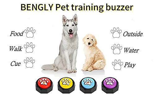 [AUSTRALIA] - BENGLY Set of 4，Recordable Button - Dog Training Buzzer-Record & Playback Your Own Message,Personalized Sound Buzzers, Talking Button, Easter GITS for Kids (Battery Included)