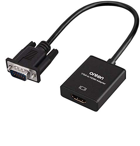  [AUSTRALIA] - VGA to HDMI, Onten 1080P VGA to HDMI Adapter (Male to Female) for Computer, Desktop, Laptop, PC, Monitor, Projector, HDTV with Audio Cable and USB Cable (Black)