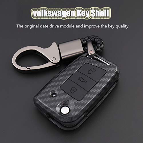 Ontto Carbon Fiber Texture Remote Key Fob Case Cover with Keychain Key Ring Key Shell Key Holder Key Protecor Prevent Falling and Sratch Fit for Volkswagen Passat Jetta GOLF EOS Beetle 3 Buttons Black - LeoForward Australia