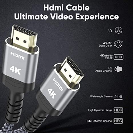  [AUSTRALIA] - Highwings 4K@60Hz HDMI Cable 10ft, 2.0 18Gbps HDMI Cable Nylon Braided - Supports Ethernet, 4K HDR, 2160p 1080p 3D HDCP 2.2 ARC HDTV Projector Monitor PS 3/4 Blu-ray 10 feet Grey