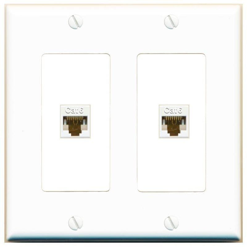  [AUSTRALIA] - RiteAV 2 Port Cat6 Ethernet Wall Plate Jack Female-Female - 2 Gang [White/White] White/White