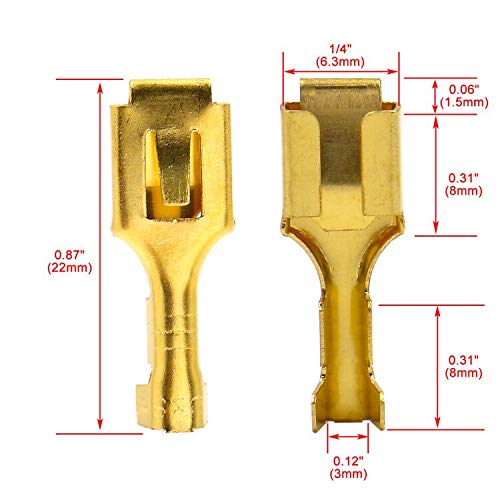  [AUSTRALIA] - Baomain 1/4 inch (6.3mm) Female Spade Quick Splice Crimp Terminals Crimp Connector Non Insulated Pack of 100